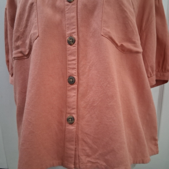 NWT Linen Blend Short Sleeve Blouse   Size L - Picture 11 of 16